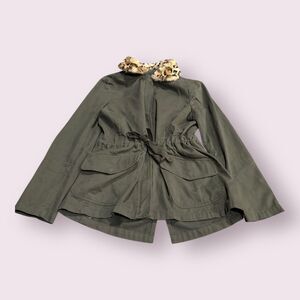 LOFT Military Army Jacket Women Medium Olive Utility Tie Waist Faux Fur Collared